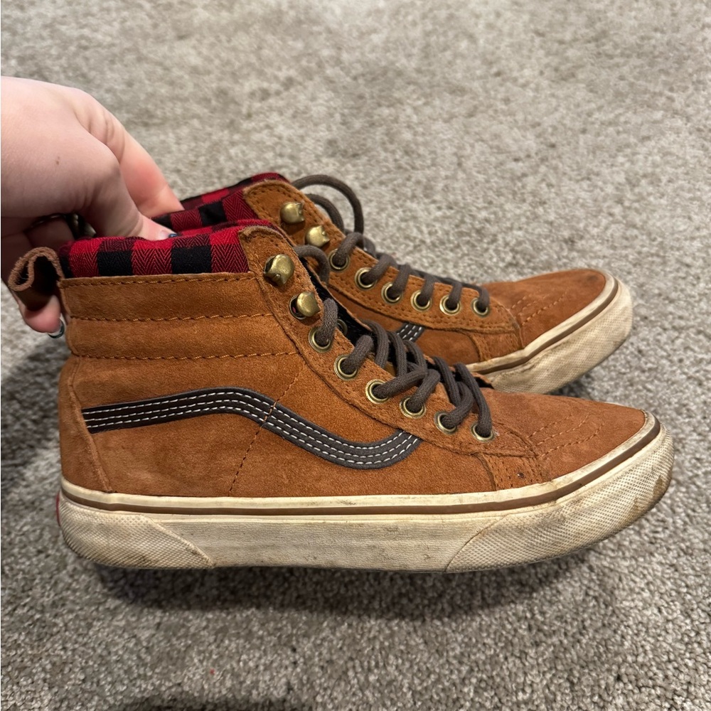 Vans Brown and Red High-Top Sneakers